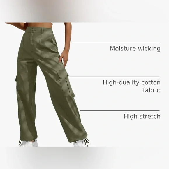 NWT-Lepunuo women's high-waisted, baggy, army green cargo pants - Picture 4 of 11